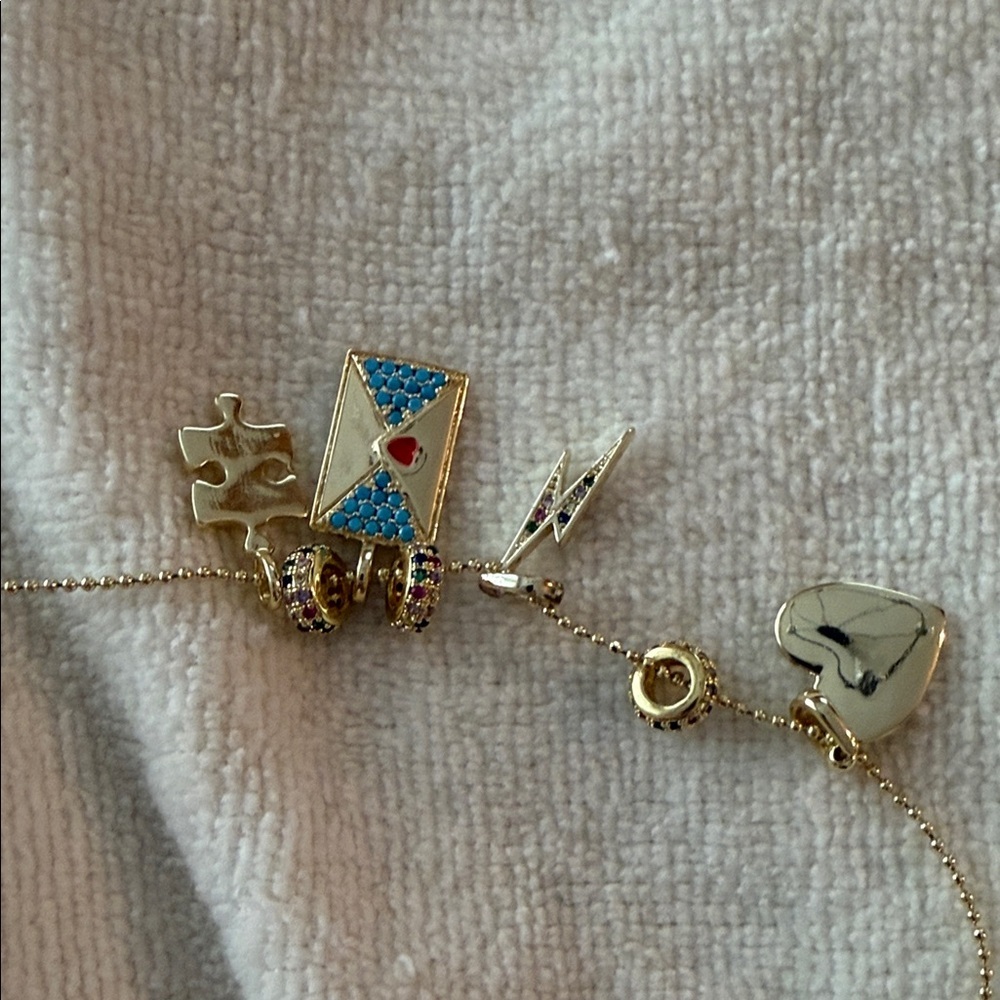 Melinda Maria Gold and Blue Charm Necklace Retired Piece